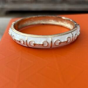 White Enamel and Gold Accent Bangle Bracelet